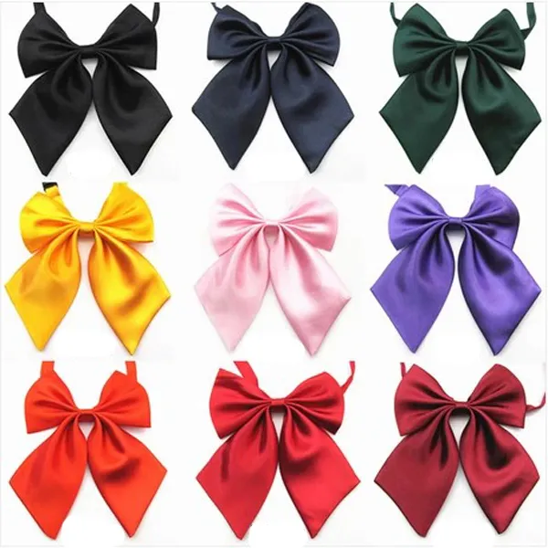 Women Solid Color Satin Adjustable Bowtie Lady Classic Business Bow Tie