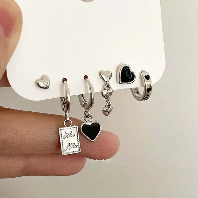 1Set Fashion Silver Color Stud Earring Set Punk Cool Earrings Heart Eardrop