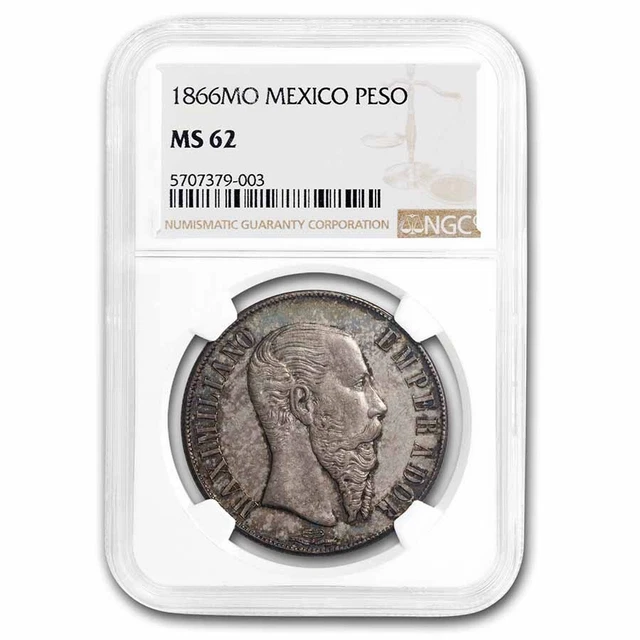 1866-Mo Mexico Silver Peso Maximilian MS-62 NGC - SKU#271839