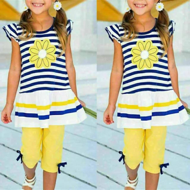 Girls Tops T-shirt + Trousers Pants Casual Clothes Outfits UK