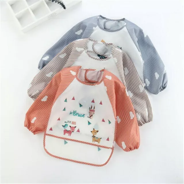 Smock Baby Kids Bibs Baby Toddler Weaning Feeding Apron With Full Long Sleeve