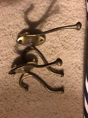 Pair of Vintage Brass Wall Mount Bedroom Bath Room Robe Coat Clothes Hooks Hat