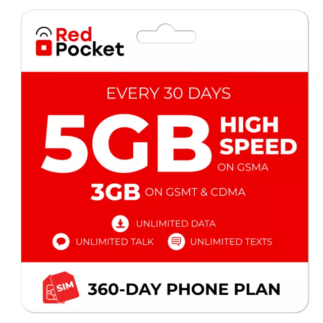 $13/Mo Red Pocket Prepaid Plan: UnImtd Everything, GSMA 5GB(GSMT & CDMA 3GB)