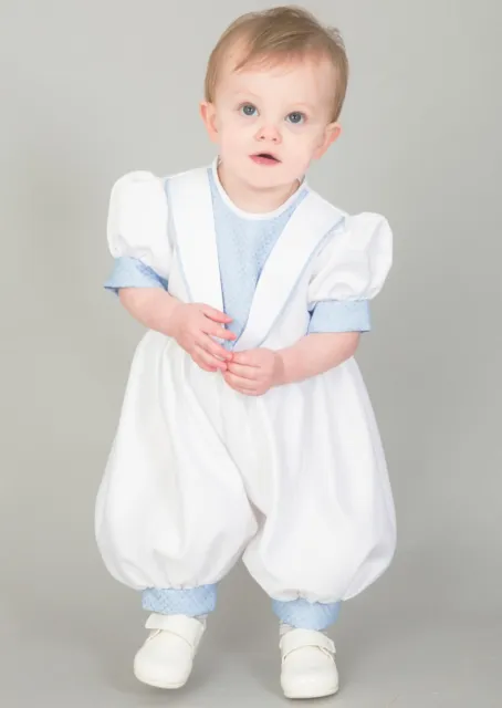Baby Jungen Taufoutfit/Taufanzug Strampler weiß blau diamant neu