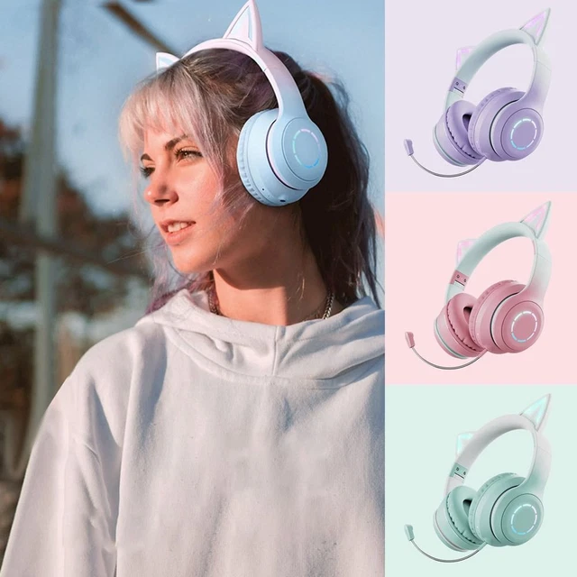 CUTE CAT EAR Gaming LED Mic Bluetooth Headphones Wireless Headset