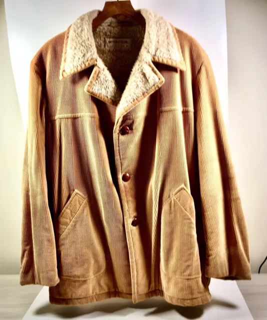 Vintage 70s McGregor Mens Sherpa Lined Corduroy Jacket Coat Size 46 light brown