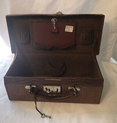 Vintage Finnigans Vanity Toiletry Travel Case Crocodile Leather