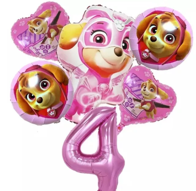 Paw Patrol Mighty Pups 4th Birthday Girl Pink Balloon Set Party Decorations Skye