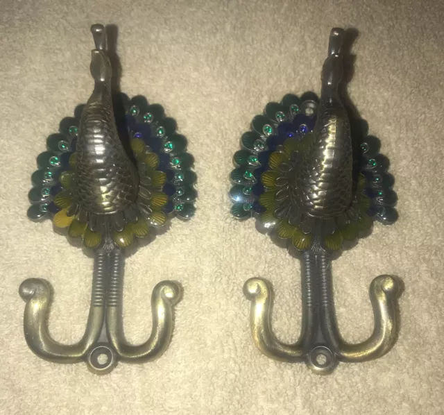 2pcs Peacock Metal Double Hanger Hook Double Head Wall-Mounted Coat Towel Hanger
