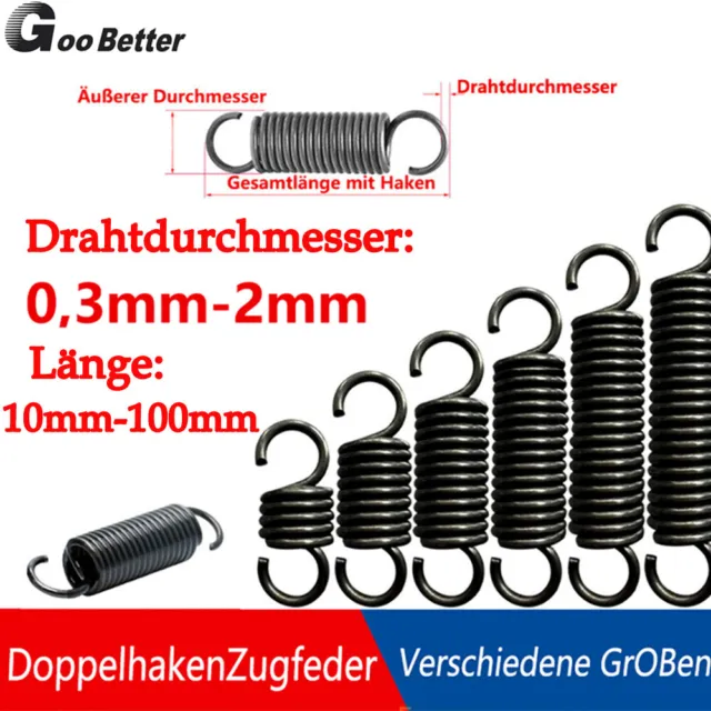 Zugfeder mit Haken Zugfedern Feder Federstahl Drahtdurchmesser 0,3mm bis 2mm