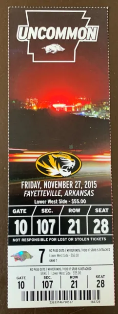 Arkansas Razorbacks 11/27/2015 NCAA football ticket stub vs Missouri Tigers