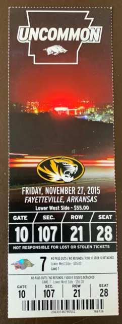 Arkansas Razorbacks 11/27/2015 NCAA football ticket stub vs Missouri Tigers