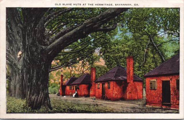 Savannah GA Georgia Old Slave Huts at the Hermitage Unused Linen Postcard D60