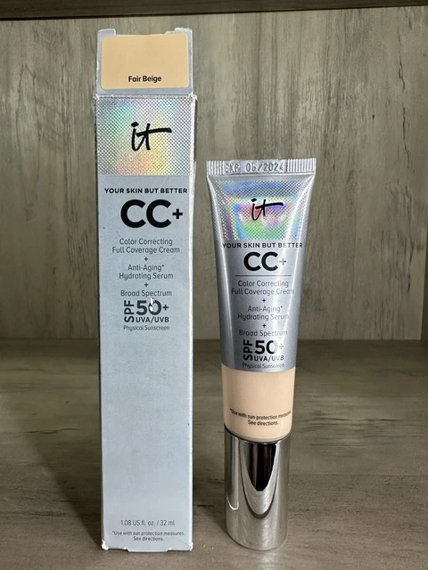 Crema correctora de color IT Cosmetics CC+ cobertura completa 1,08 oz nueva en caja - beige claro -