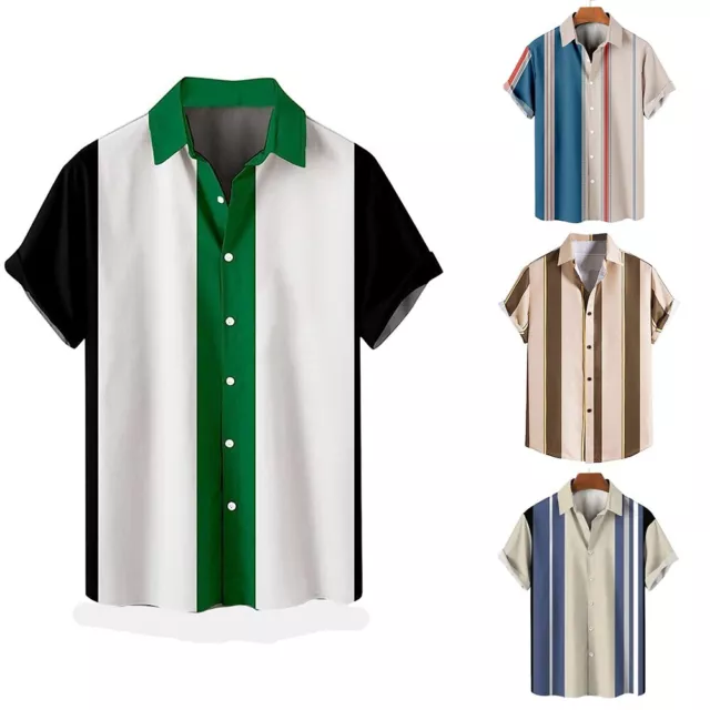 Comfortable and Fashionable Men's Striped Hawaiian Beach Shirt Sizes M 2XL