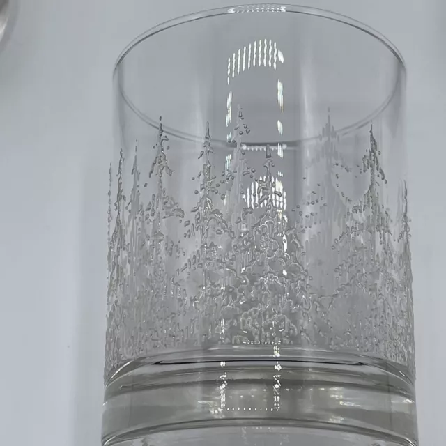 Vintage Libbey Etched  Raised Frosted Pine Tree Low-Ball/Whiskey Glass Set Of 8