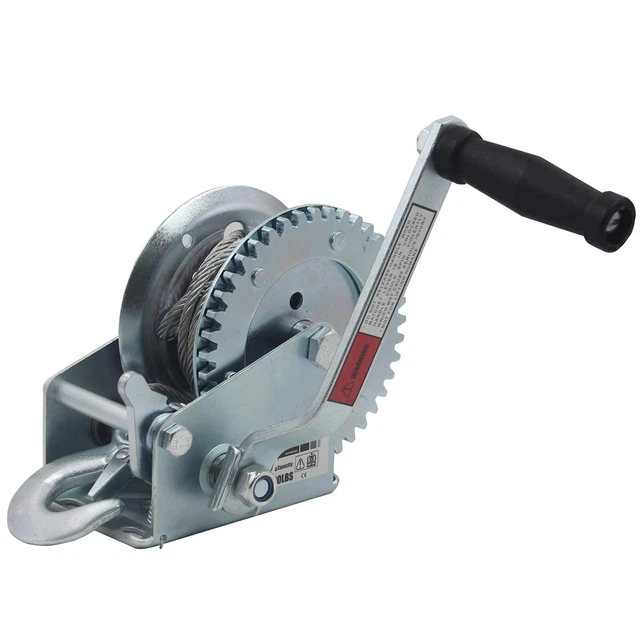 1600lbs Hand Winch Hand Crank Strap Gear Winch ATV Boat Trailer With 32" Cable