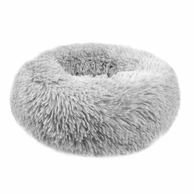 Grey - Dog & Cat Donut Plush Calming Bed - Anti Anxiety Bed - Comfort Pet Bed