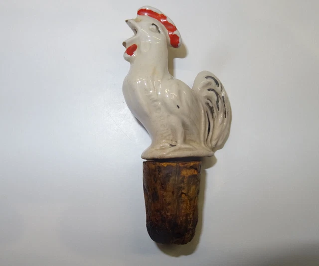 Ancien Bouchon Bec Verseur En Porcelaine Coq