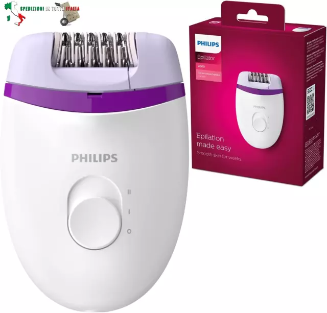 BRE225/00 Satinelle Essential Epilatore Elettrico Compatto, Bianco/Viola