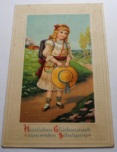 alte Ansichtskarte Glückwunschkarte Zum ersten Schulgang, um 1900