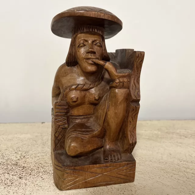 Vintage Rare Carved Wood Woman Polynesian Tribal.  7” Tall