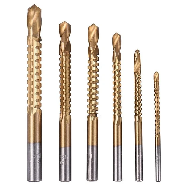 1X(6Pcs Titanium Drill Saw Bit Set, HSS Serrated Bit Hole Drilling, 3-8mm Carpen