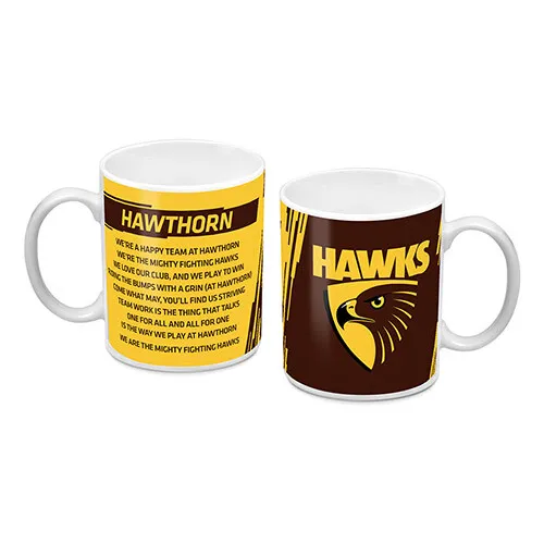 Hawthorn Hawks AFL Coffee Mug Team Song 330ml Man Cave Bar Fathers Day Gift