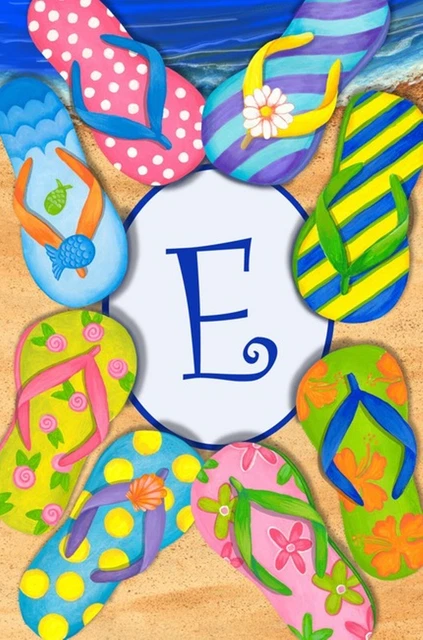 Summer Fun Flip Flops Double Sided Monogram E Garden Flag