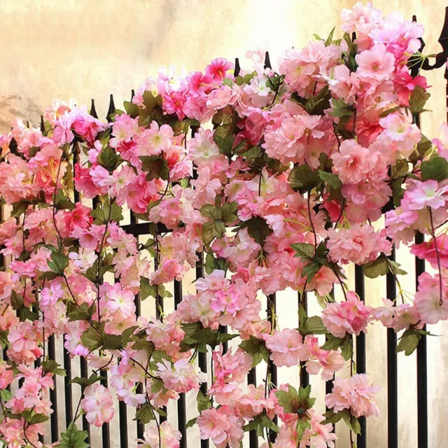 2.1M Artificial Silk Sakura Flowers Fake Vine Ivy Hanging Garland Floral Wedding 3