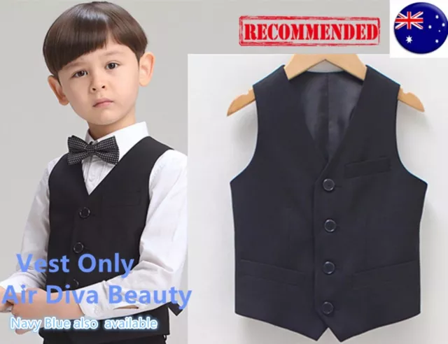 Page Boy Child Kid Party Wedding Black or Navy Formal costume Vest Waistcoat