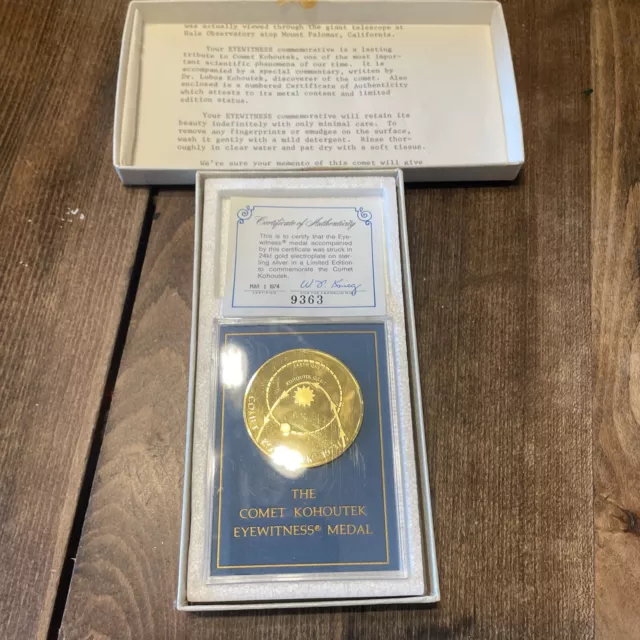 Franklin Mint  Limited Edition Comet Kohoutek Sterling Silver Medal Vtg 24k Coin