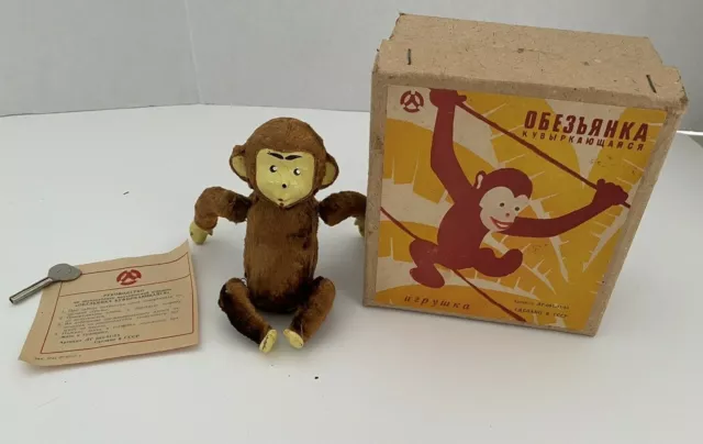 USSR Russian Soviet CCCP Rare Antique Wind-up Toy Tumbling MONKEY Original Box