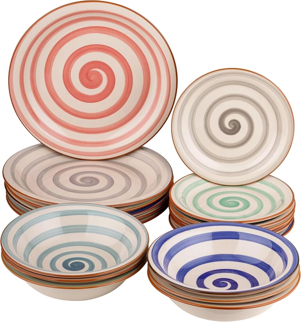 Servizio Piatti Porcellana 18 Pezzi - Per 6 Persone, Piatti Piani, Fondi E Da Dessert, Colorato E Moderno - Foto 4