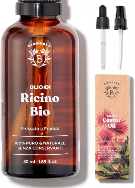 Bionoble Olio di Ricino Biologico 50ml - 100% Puro, Naturale, Pressato a Freddo