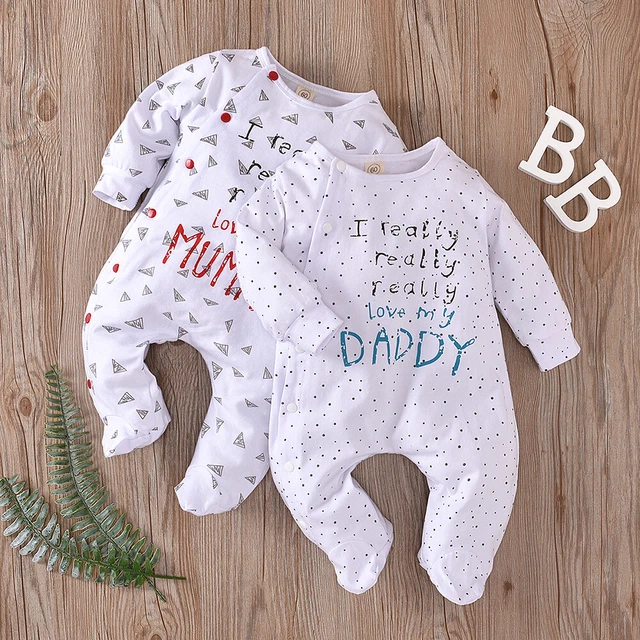 Unisex Infant Boys Girl Round Neck Long Sleeve Printed Jumpsuits Romper Bodysuit