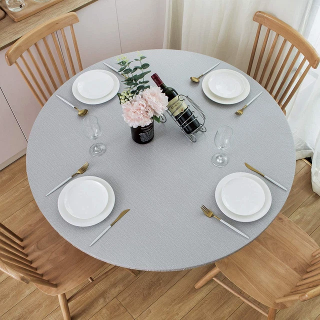 Round Vinyl Elastic Edged Flannel Backed Tablecloth Fitted Table Cover PVC Pr
