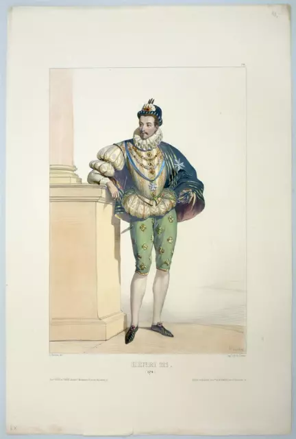 MODE - Kostümkunde - "Henri III (1574)" - Achille Devéria - kol. Litho. um 1840 2