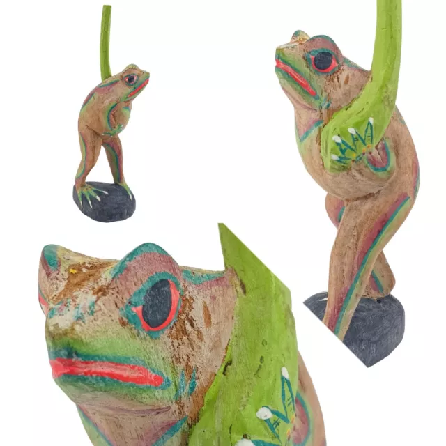 Vintage Hand Paint & Carved Wood Frog Folk Art Figurine 9" Key West From 1970's