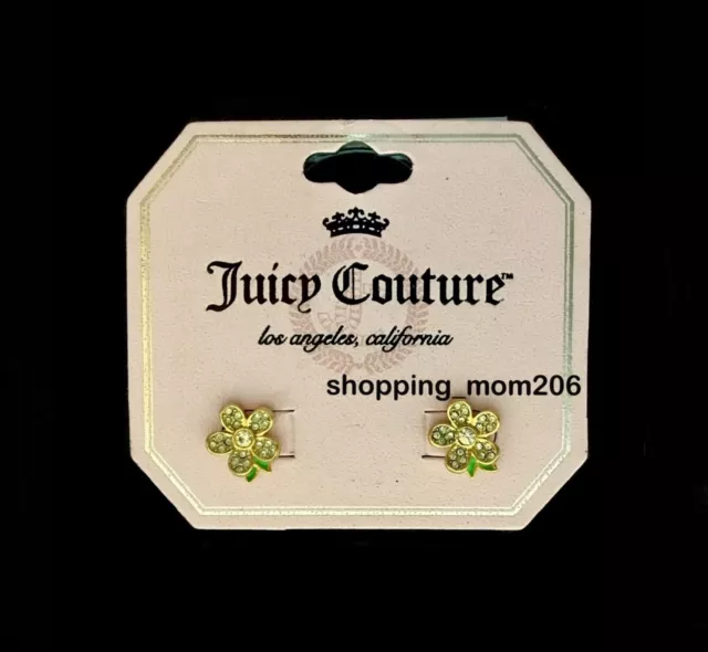 Juicy Couture Gold Tone Crystal Flower Stud Earrings