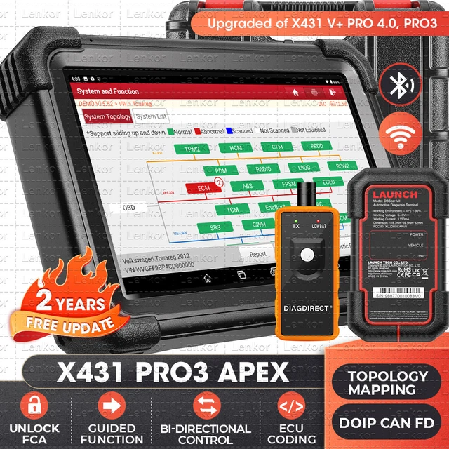 LAUNCH X431 PRO3 APEX Bidirectional Scan Tool Diagnostic Car Scanner ...