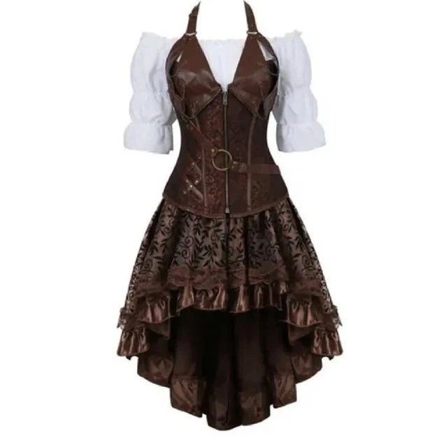 Burlesque Costume Corset Skirt Basque Cincher Lingerie Bustier Steampunk Gothic