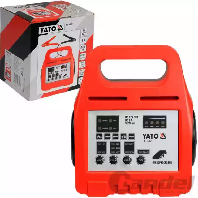 YATO 8 AMP KFZ BATTERIE LADEGERÄT DIGITAL 6V-12V 5-200Ah AUTO MOTORRAD PKW