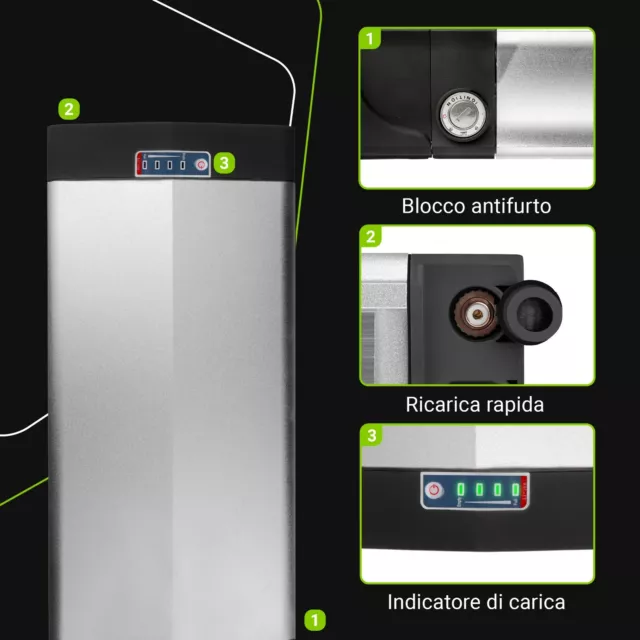 GC Batteria per Bicicletta Elettrica 36V 20Ah E-bike Li-Ion 500W e Caricatore 3