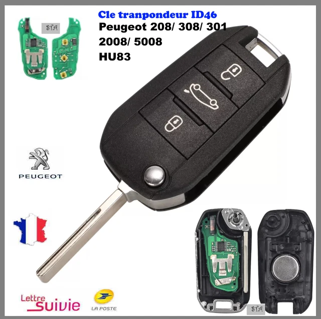 CLÉ VIERGE TRANSPONDEUR ID46 pile Peugeot 208 308 301 2008 5008 100 Testé HU83 EUR 24,99
