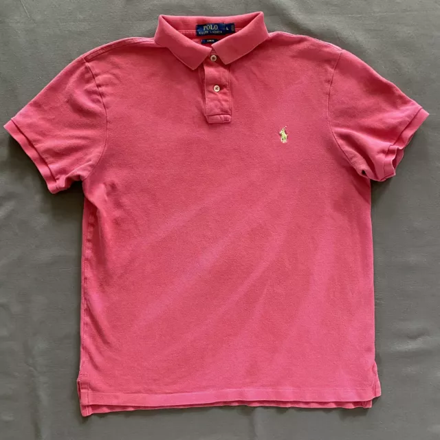 Ralph Lauren Sport Shirt Womens Large Pink Yellow Pony Golf Polo