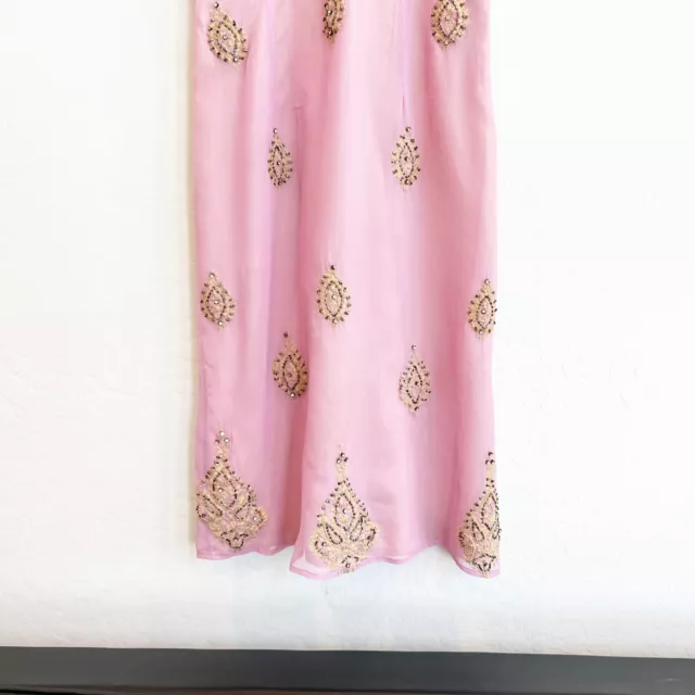 Plenty by Tracy Reese Women's A-Line Beaded Silk Dress Pink V-Neck Tie Back 4 3