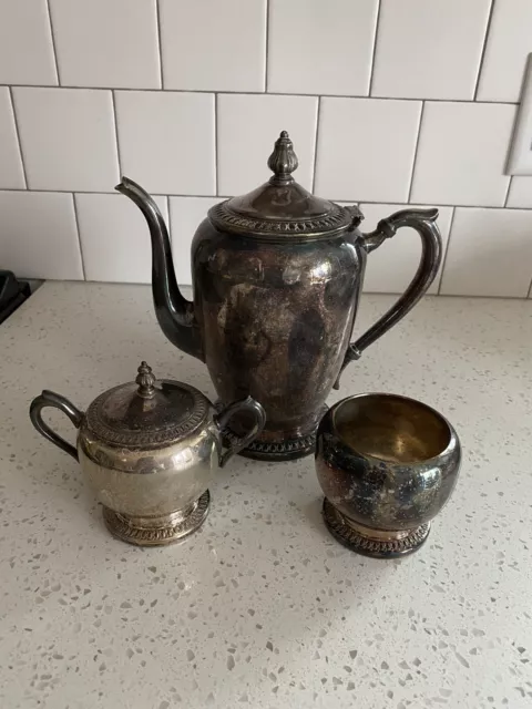 Vintage F.B.Rogers Silver co Trademark 1883 Tea Pot, sugar bowls Plated #1211