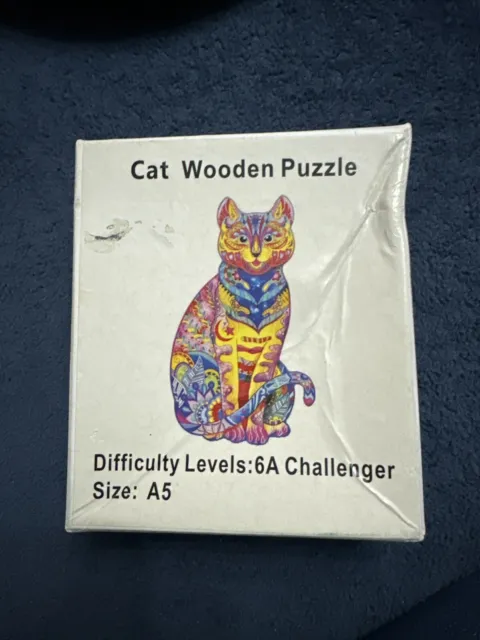 Wooden Cat Jigsaw Puzzle Colourful Animal Shaped Pieces High Difficulty Gift