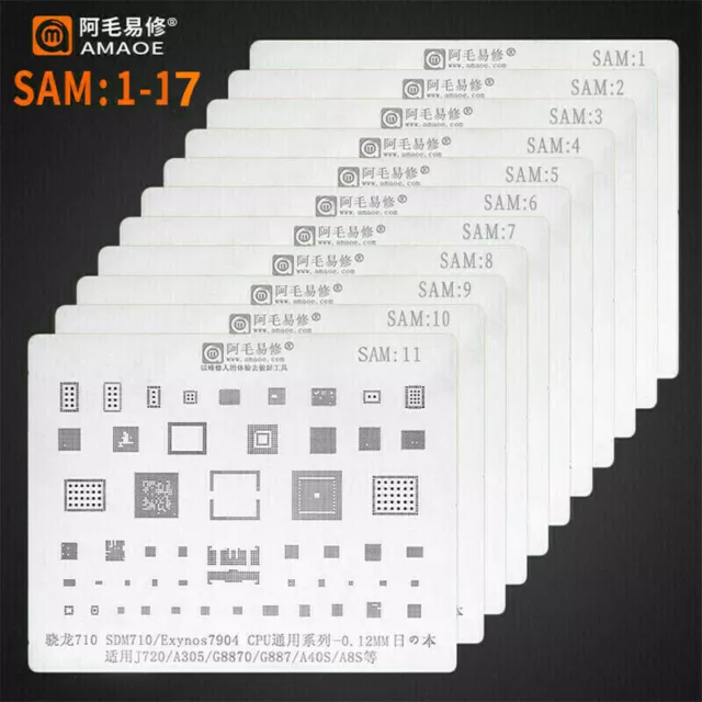 Amaoe SAM 1-17 BGA Reballing Stencil for Samsung A53 S21+ Tin Plant Net Set lot
